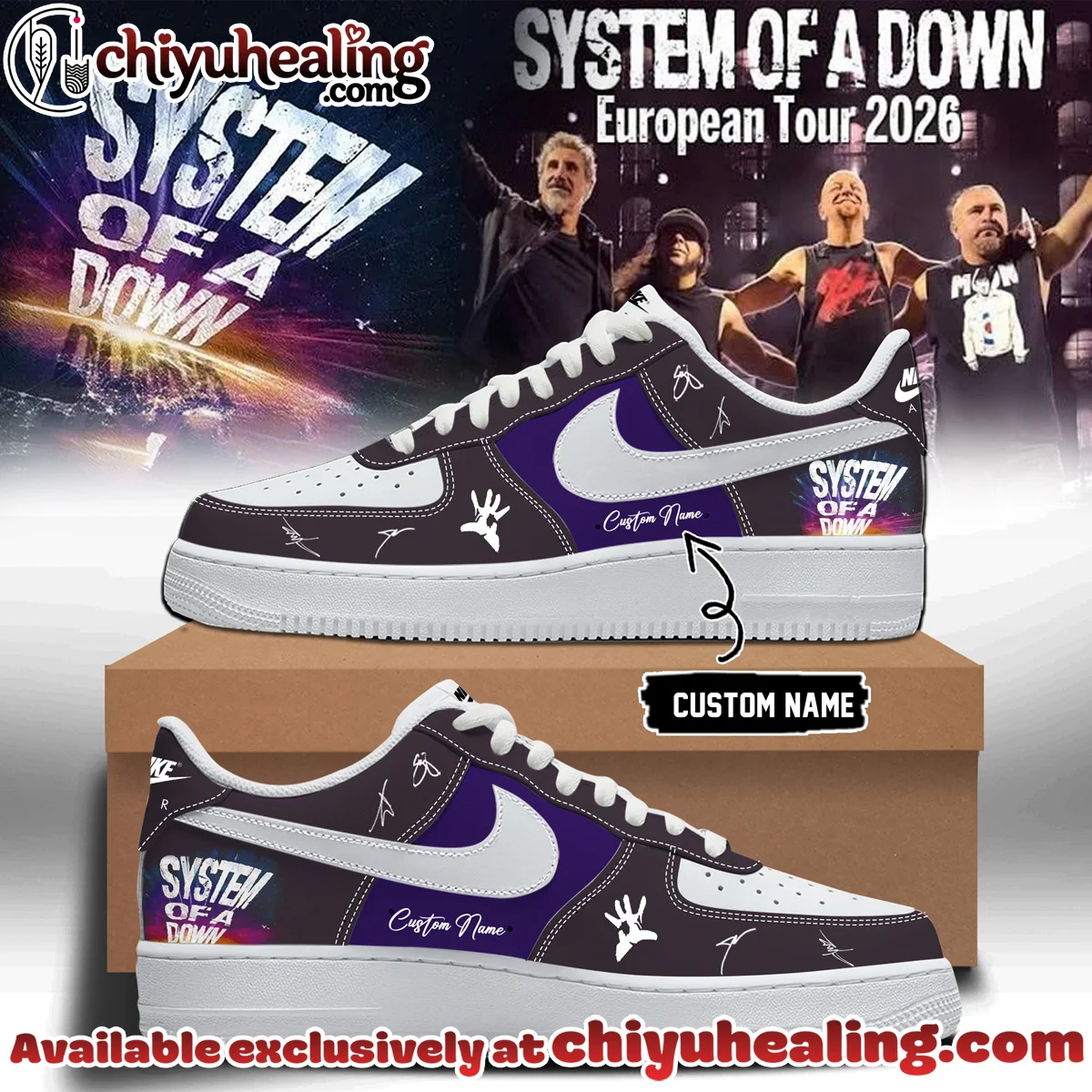 System of a Down Europe UK Stadium Tour Signature Custom Air Force 1 & Jordan 1 Shoes (Release 1)