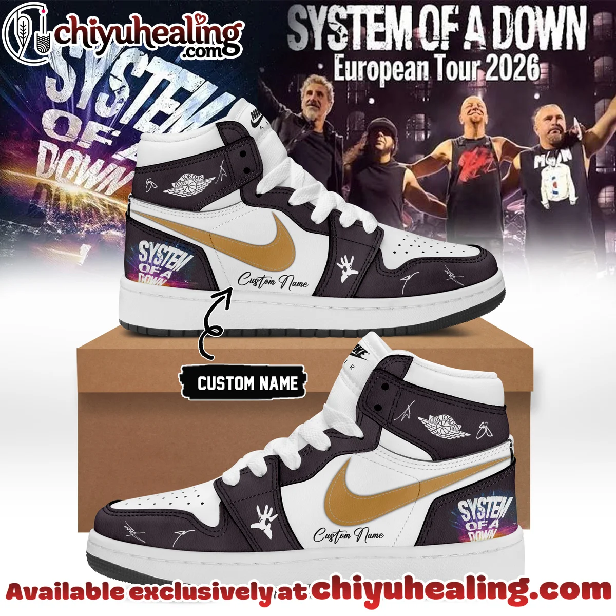 System of a Down Europe UK Stadium Tour Signature Custom Air Force 1 & Jordan 1 Shoes (Release 26)