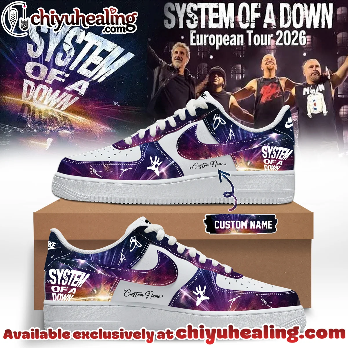 System of a Down Europe UK Stadium Tour Signature Custom Air Force 1 & Jordan 1 Shoes (Style 10)