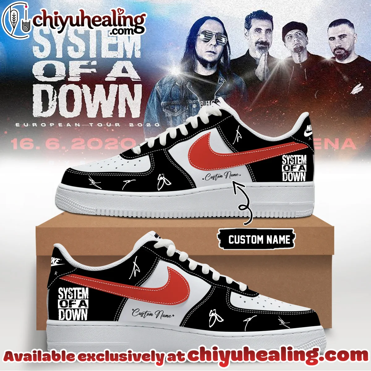 System of a Down Europe UK Stadium Tour Signature Custom Air Force 1 & Jordan 1 Shoes (Style 18)