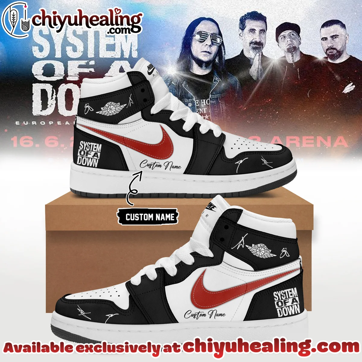 System of a Down Europe UK Stadium Tour Signature Custom Air Force 1 & Jordan 1 Shoes (Style 28) System of a Down Europe UK Stadium Tour Signature Custom Air Force 1 & Jordan 1 Shoes (Style 28)