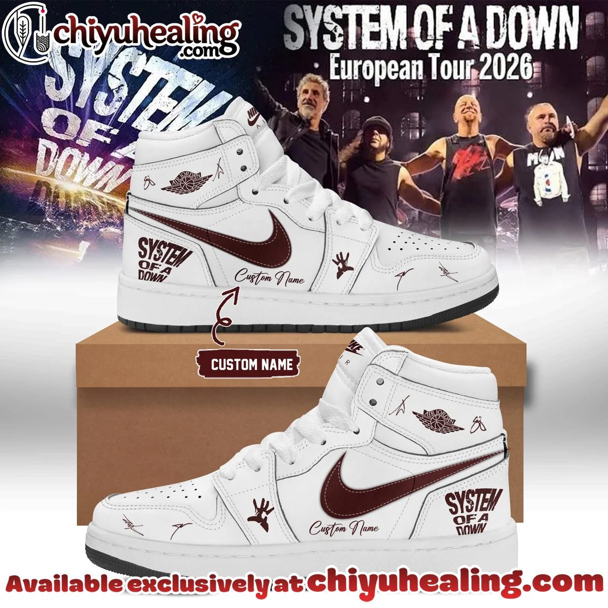 System of a Down Europe UK Stadium Tour Signature Custom Air Force 1 & Jordan 1 Shoes (Style 36)