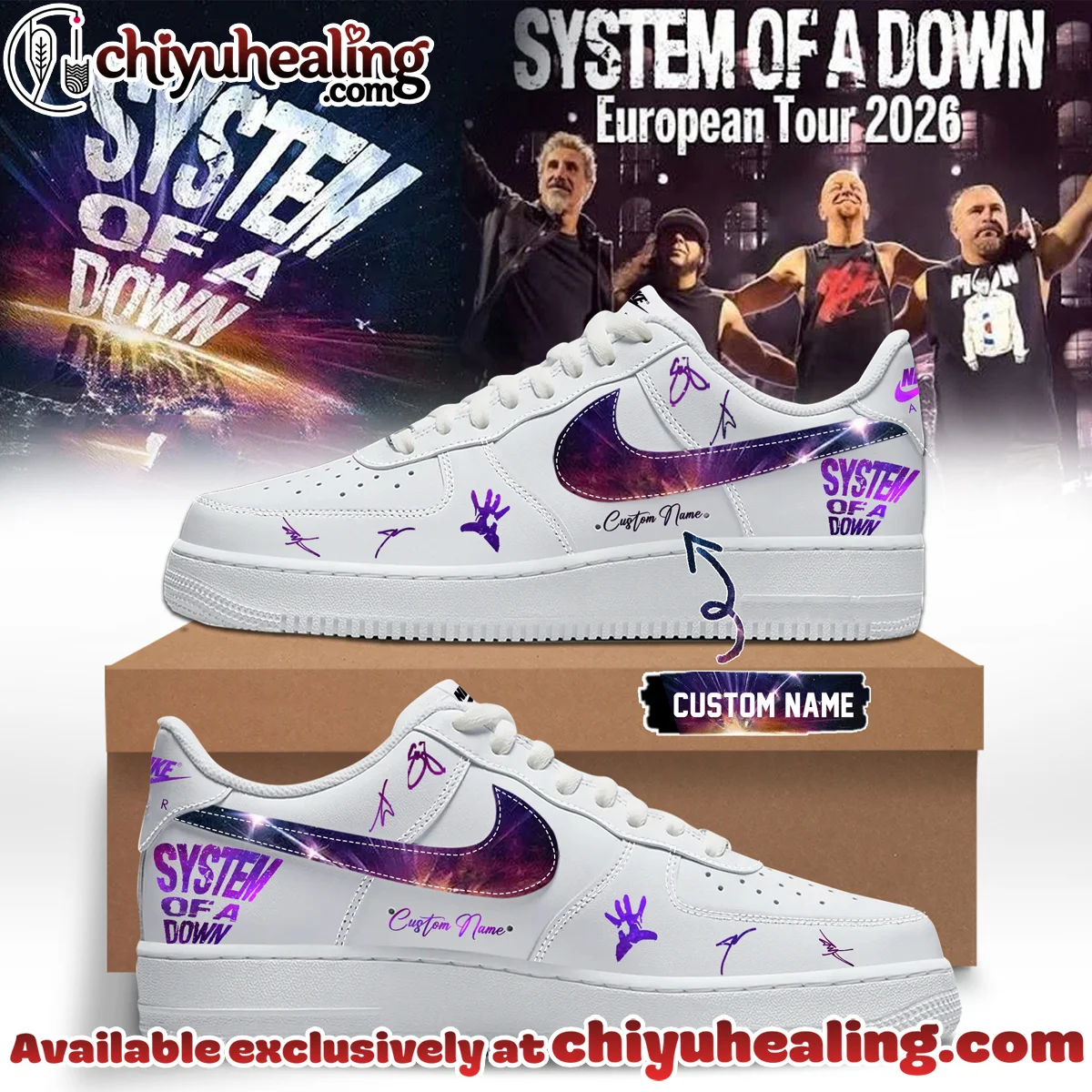 System of a Down Europe UK Stadium Tour Signature Custom Air Force 1 & Jordan 1 Shoes - Variant 2